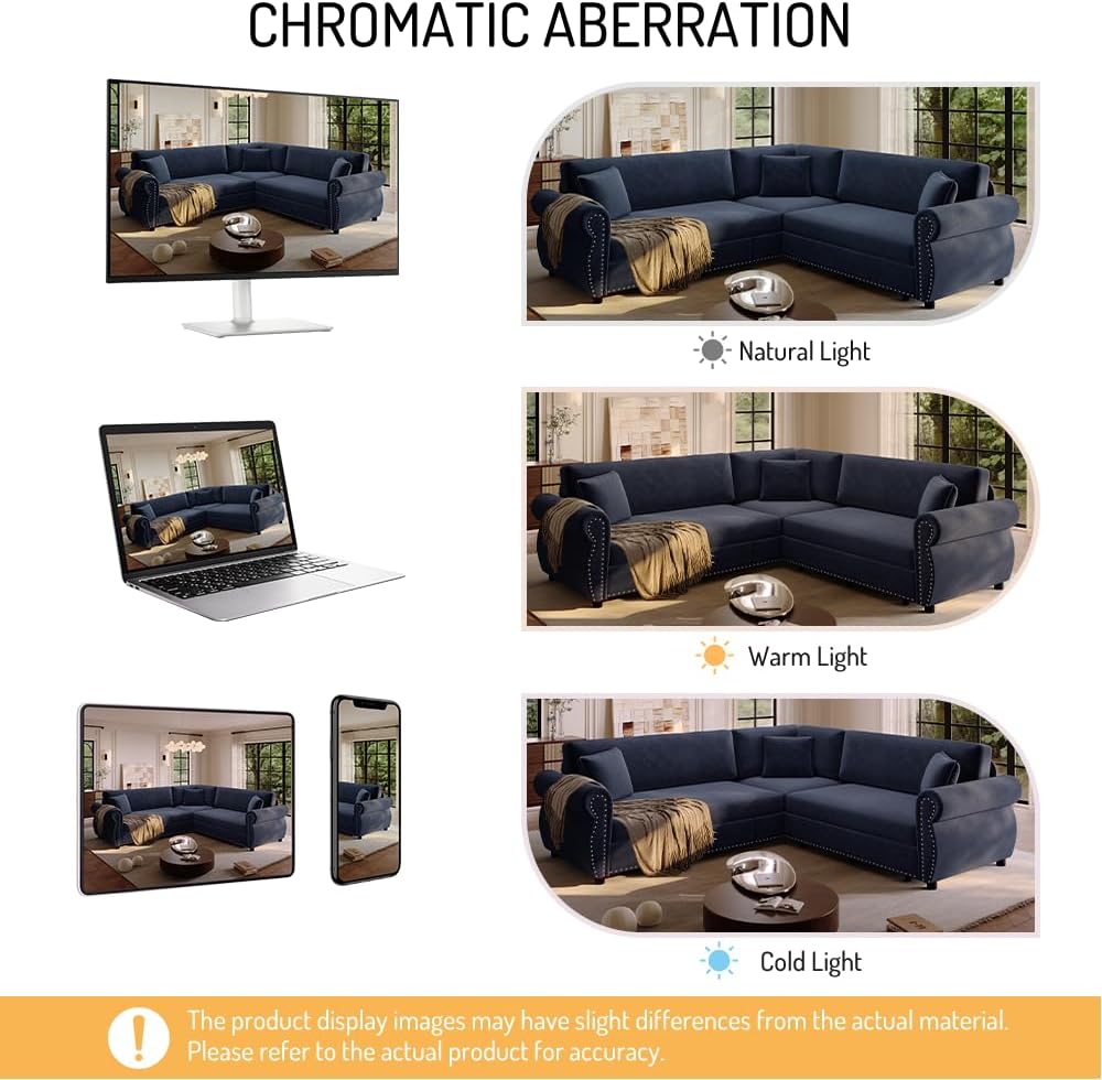 88'' Sleeper Sofa Bed Queen, L Shaped Sectional Sofa with Pull Out Couch Bed, Chenille 5 Seater Couch with Nailhead Trim & Rolled Arm, Sectional Couches for Living Room Furniture Set, Blue