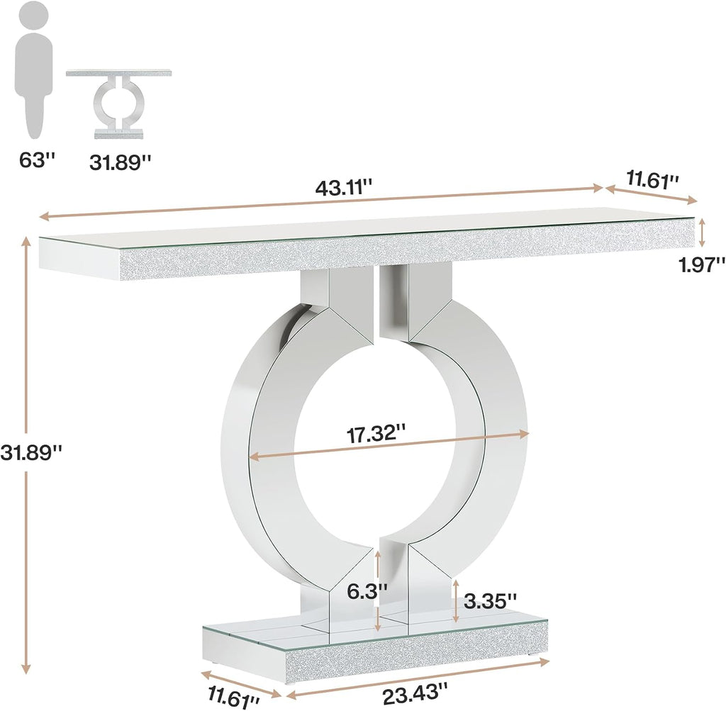 Tribesigns Modern Mirrored Console Table, Glass Sofa Table with Mirror Finish, 43-Inch Entryway Table with O-Shaped Base, Rectangular Accent Foyer Table for Living Room Hallway Entrance (Silver)