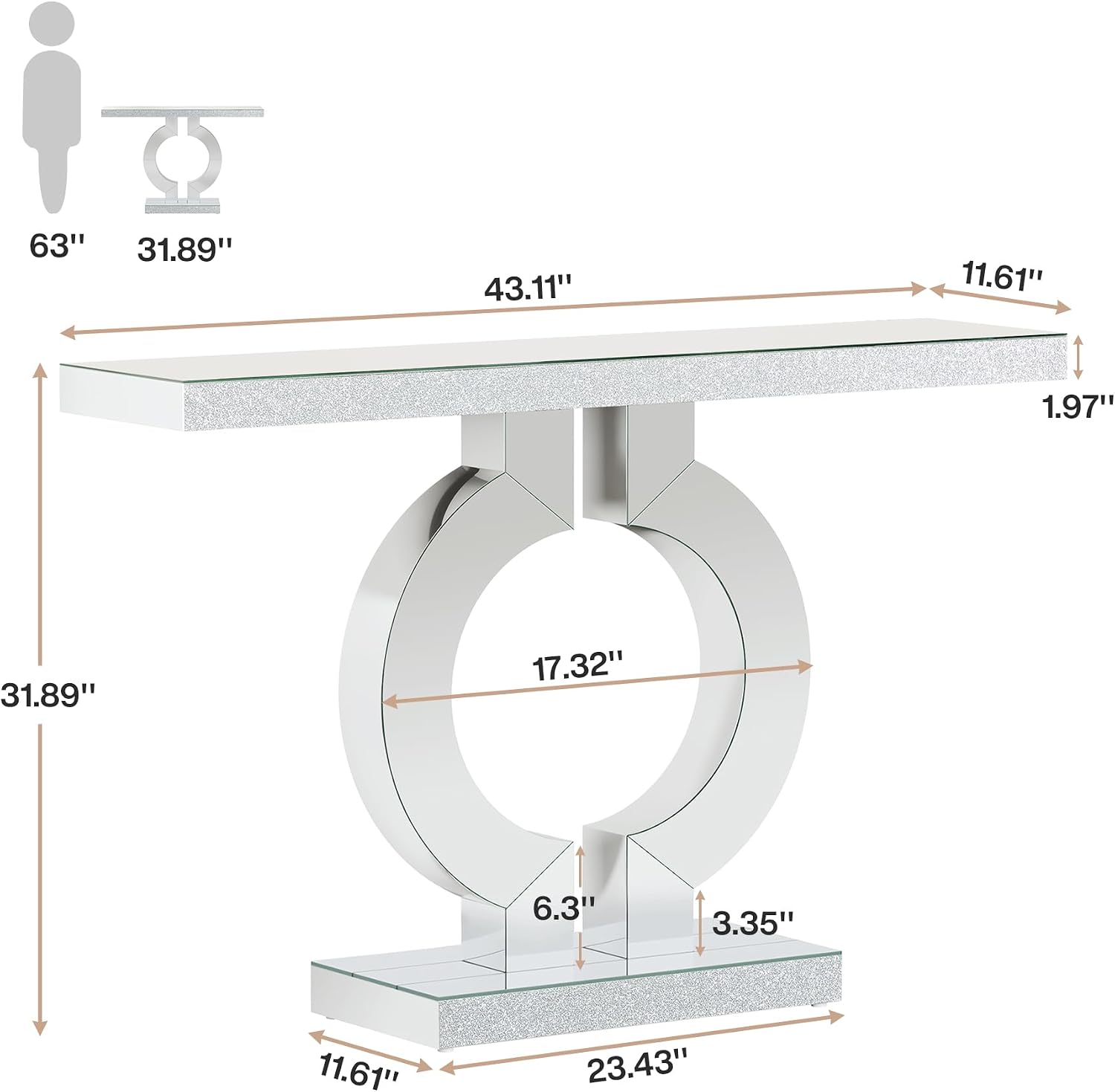 Tribesigns Modern Mirrored Console Table, Glass Sofa Table with Mirror Finish, 43-Inch Entryway Table with O-Shaped Base, Rectangular Accent Foyer Table for Living Room Hallway Entrance (Silver)