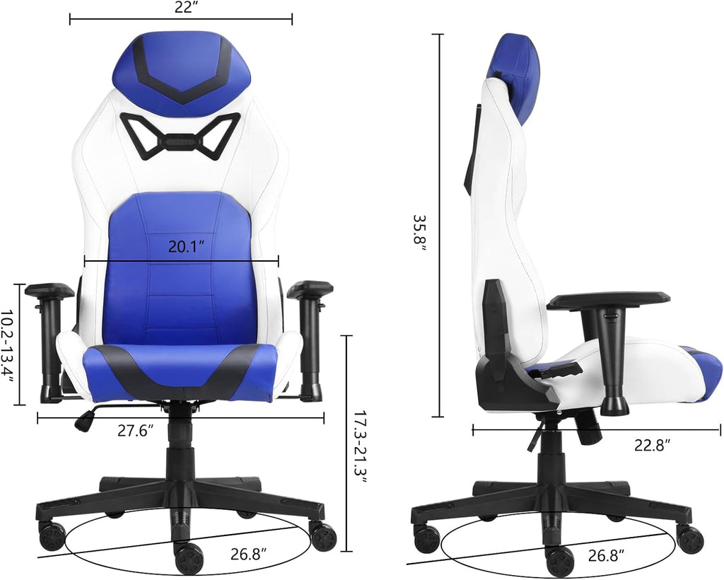 Modern-Depo Ergonomic Gaming Chairs for Adults with High-Density Memory Foam | Swivel Comfortable Office Chair, Big and Tall Video Game Chair, High Back Computer Chair for Home, Office, Blue White