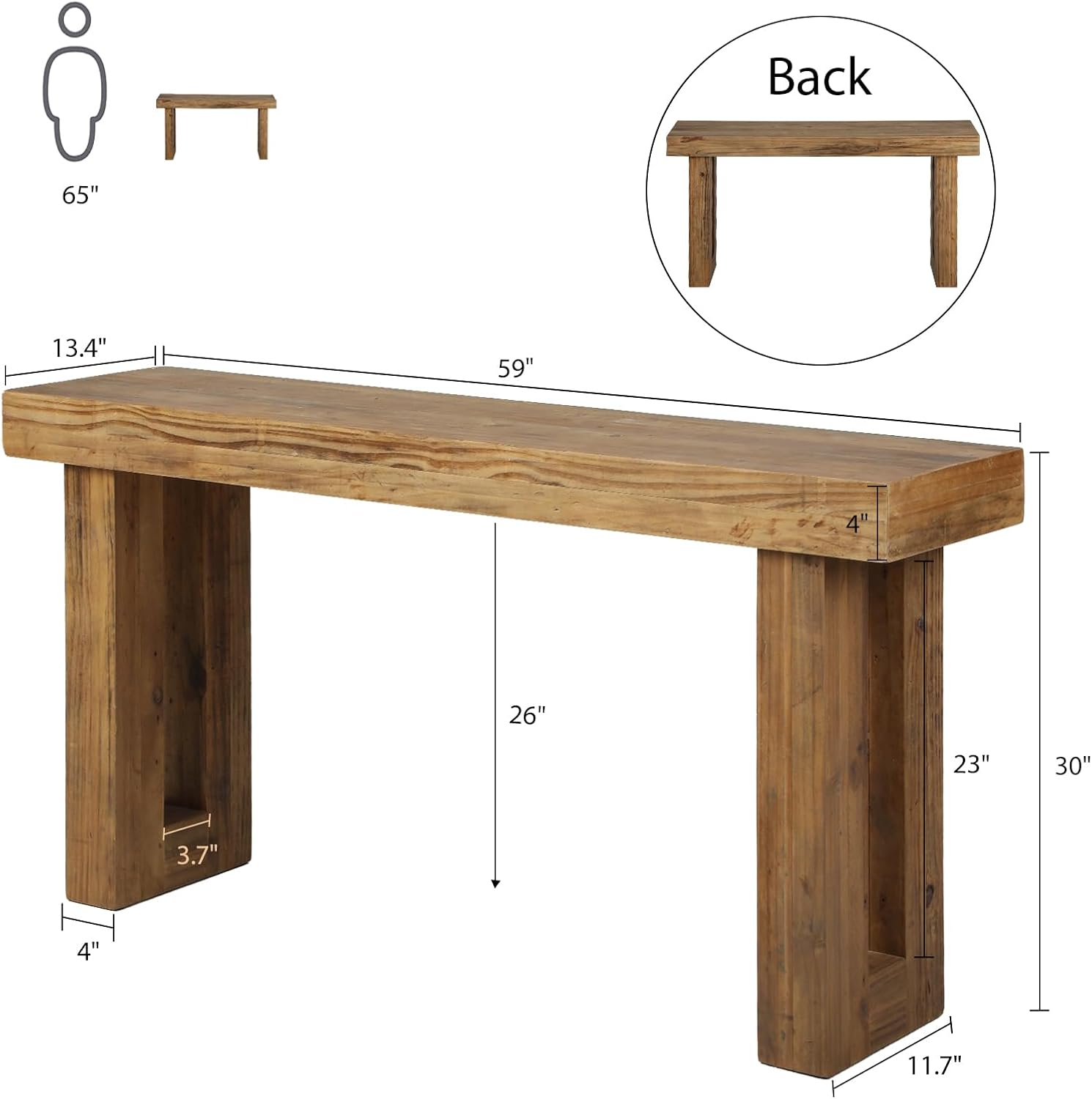 HOKYHOKY Reclaimed Solid Wood Console Table, 59' Long Farmhouse Entryway Table, Rectangular Couch Tables Behind Sofa, Accent Tables for Hallway, Entrance, Foyer, Living Room