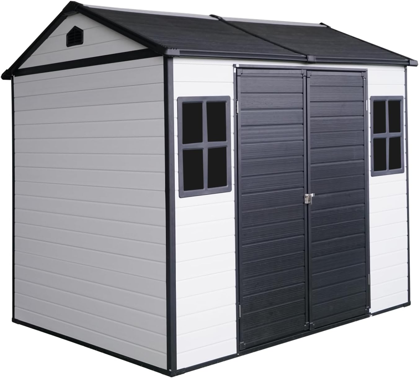 8x6FT Storage-Shed Outdoor-Resin with-Floor - Tool Shed Waterproof with Lockable Door 2 Windows for Backyard Garden Patio Lawn