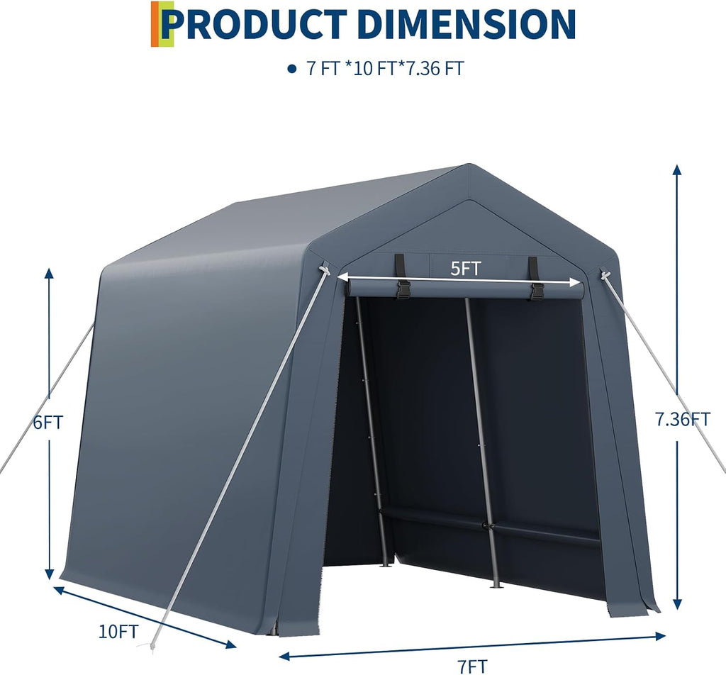 6'×10' Heavy Duty Portable Storage Shed Tent - Outdoor Shelter with Roll-Up Door, Waterproof Bike/ATV/Motorcycle Garage, All-Weather Shelter Tent