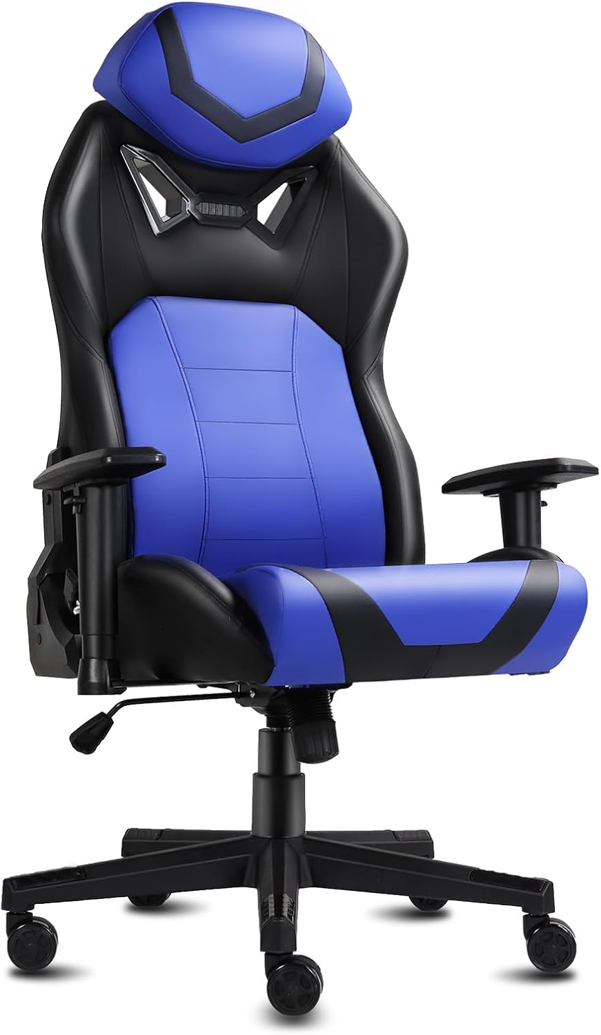 Modern-Depo Video Gaming Chair with 360°-Swivel Seat and Headrest | High-Density Memory Foam Ergonomic Office Chair, Big and Tall Computer Chair for Home, Office, Blue Black
