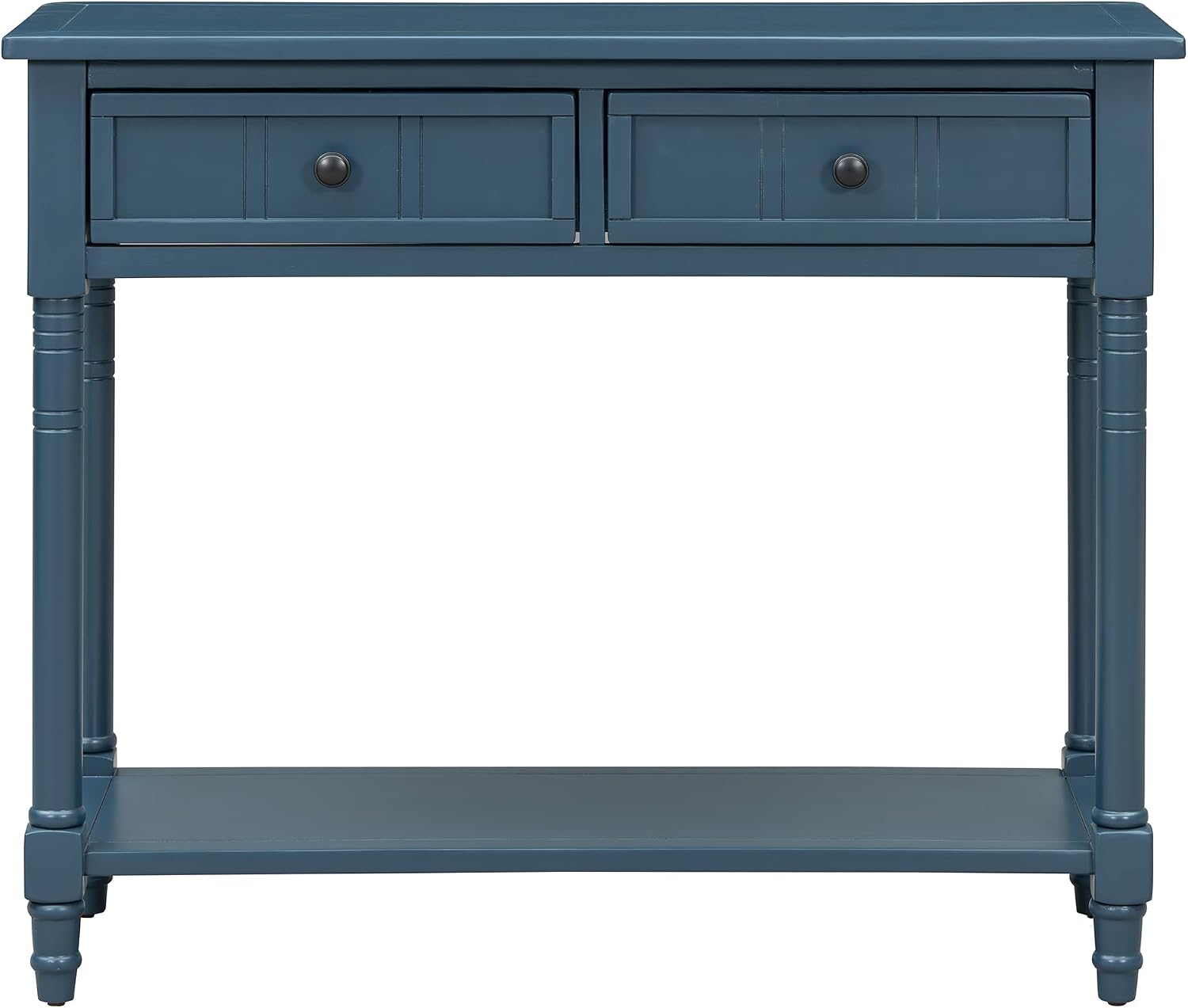 Knocbel Antique Entry Console Table with 2 Drawers & Bottom Open Shelf, Wood Sofa Tables for Entryway Hallway Living Room, 35.34' W x 13.8' D x 30.25' H, Dark Navy
