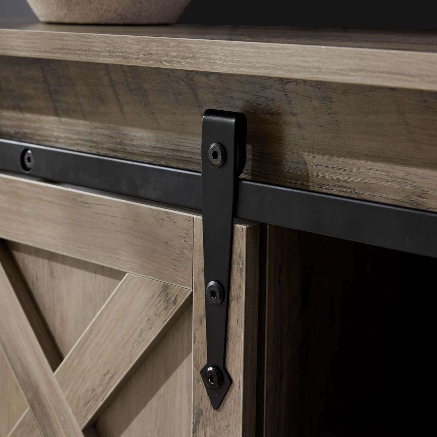 Grey Farmhouse Entryway Table, Rustic Hallway Table with Storage Shelf, Sofa Table with Sliding Barn Doors for Hallway, Entryway, Living Room, Foyer