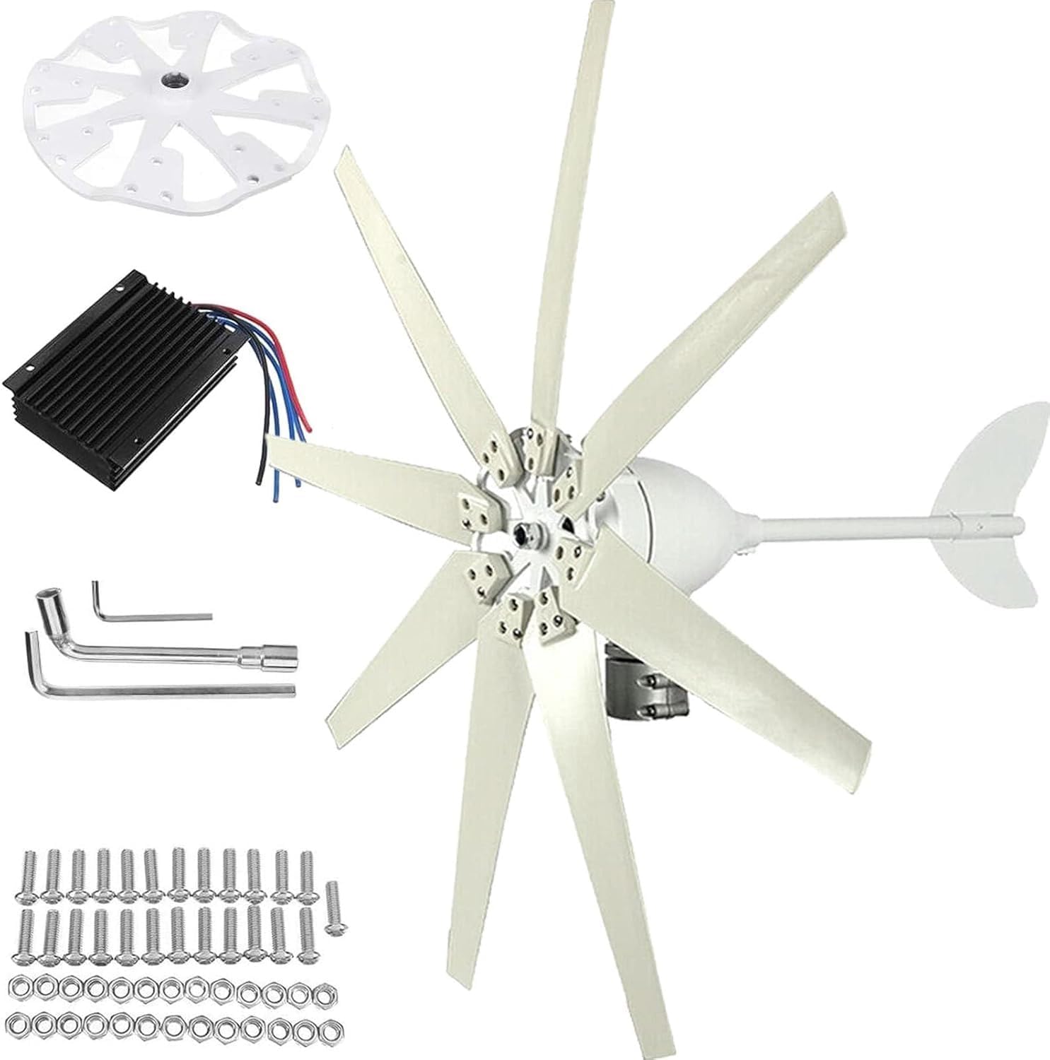Wind Turbine Generator Kit, 15000W 12/24/48V/110V/220V, Power, with 8 Blade, with MPPT Controller, Windmill Suit for Hybrid Solar Systemfor, Marine, RV, Home(48V)