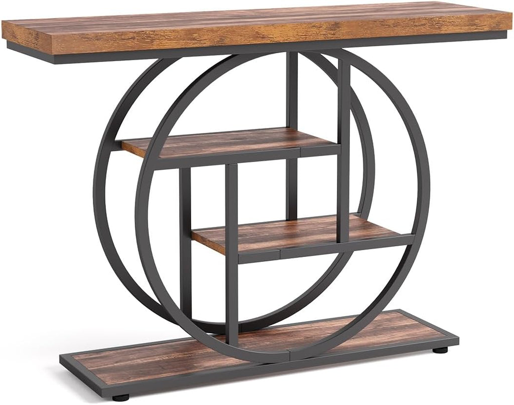 LITTLE TREE Console Table, 4-Tier Entryway Table, 41.3-Inch Industrial Sofa Table for Living Room, Foyer Hallway Table for Entrance, Rustic Brown and Black