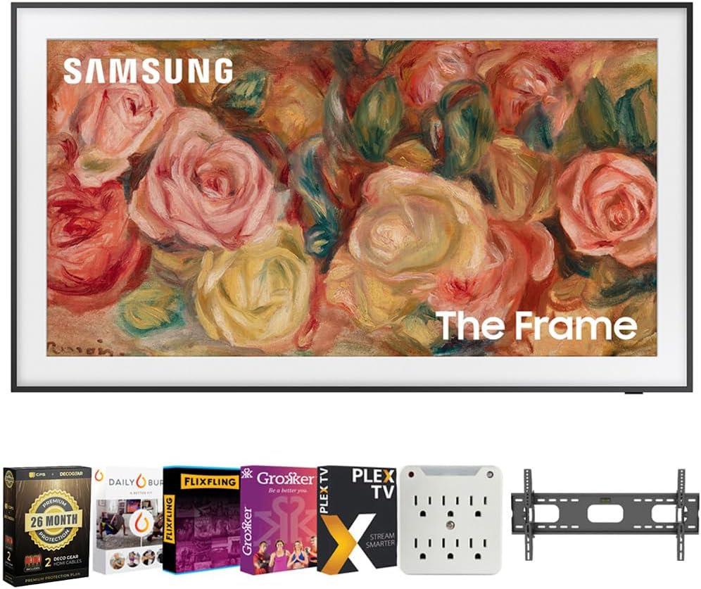 Samsung QN50LS03DA 50 inch The Frame QLED 4K Smart TV (2024) with Premiere Movie Streaming Package + Deco Gear 4K HDMI 2.0 Cable x2 + Wall Mount & CPS Exclusive 26 Month Protection (BEACH-CPS-261500)