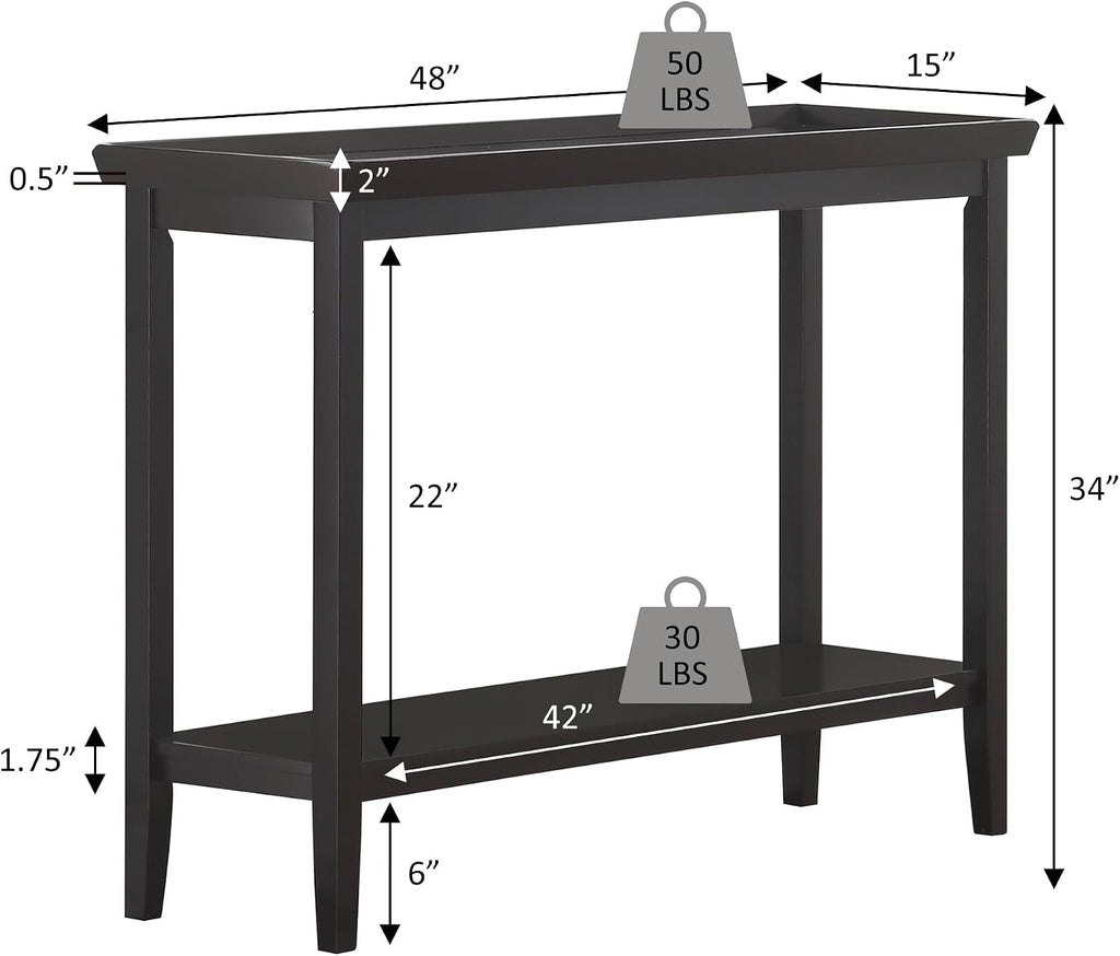 Convenience Concepts Ledgewood Console Table 48' - Modern Narrow Sofa Display Accent with Storage Shelf for Transitional, Traditional Living Room, Entryway, Hallway, or Bedroom, Espresso
