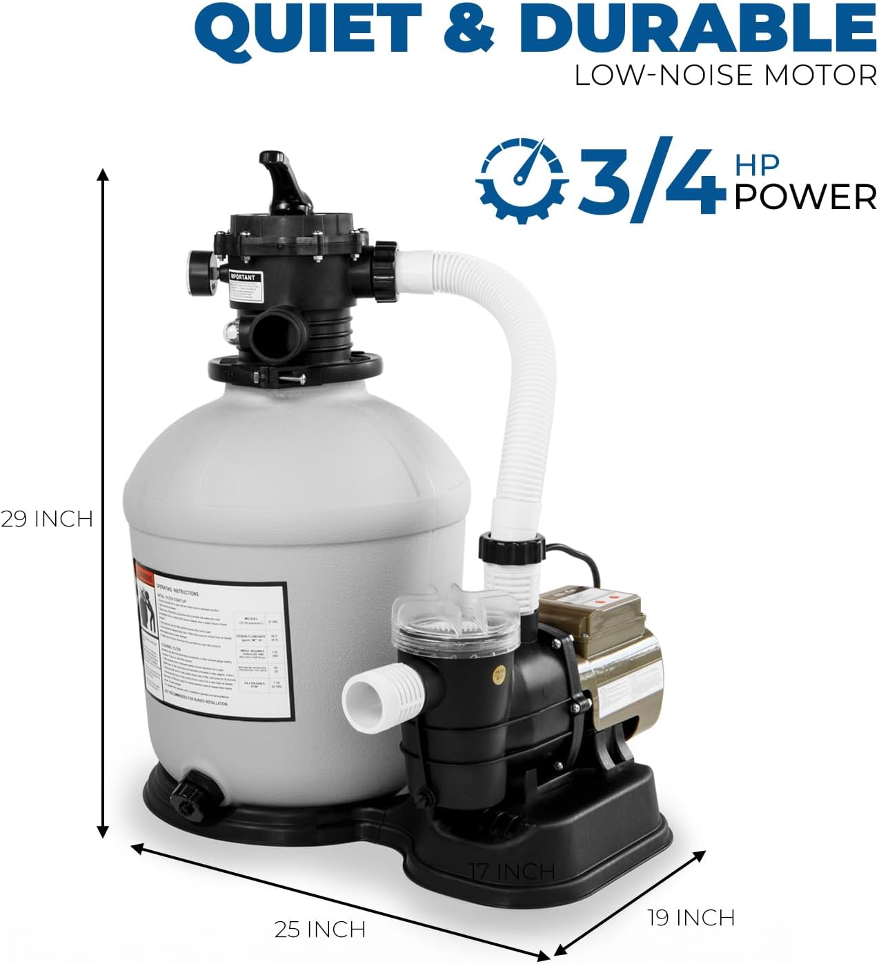 XtremepowerUS 16' Sand Filter, 3/4HP Pool Pump 3,100 GPH with Programmable Timer up to 15,000 Gallons for Above Ground Swimming for Crystal-Clear Pool