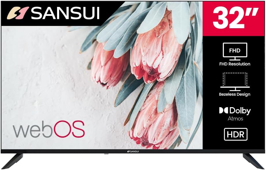 SANSUI 32' VA Series Full HD Frameless Design Smart TV with Dolby Vision HDR, Dolby Atmos, WebOS
