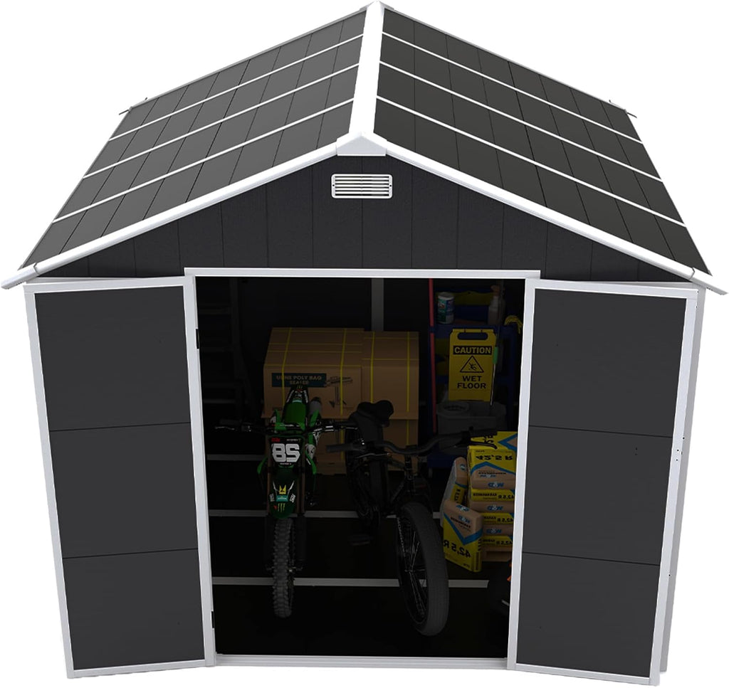 Campcraft 6x6ft Outdoor Storage Shed, Heavy-Duty Resin Plastic Garden Shed with HD Window, Waterproof UV-Resistant Tool Shed for Backyard, Patio & Lawn Equipment 12mm Thick PP Walls (8 x 8 ft)