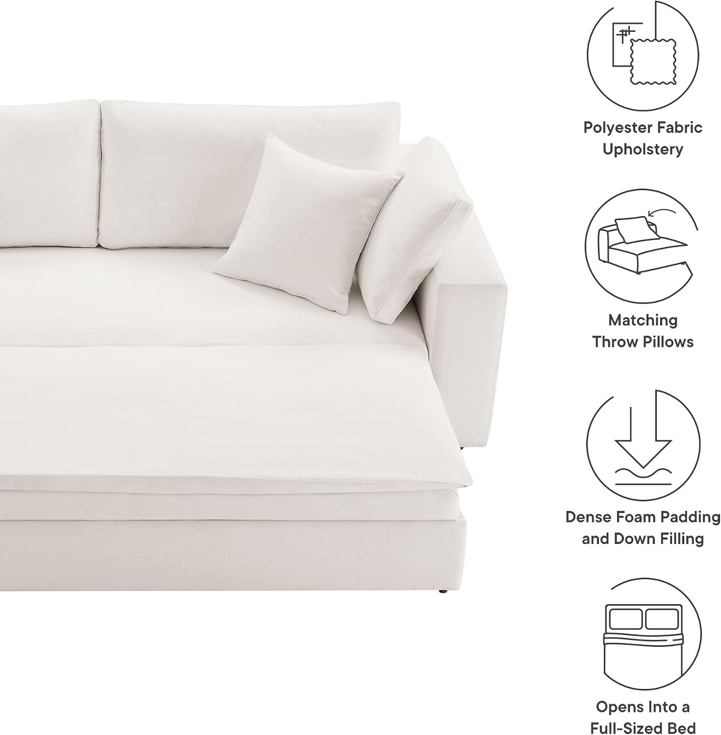 Modway Commix Down Filled Fabric Sleeper Sofa in Pure White