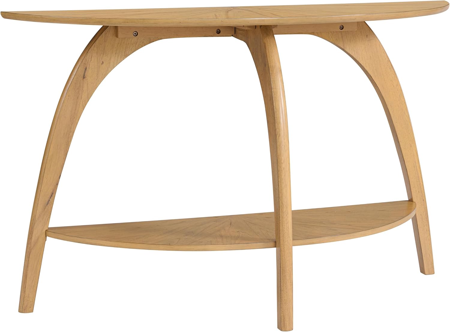 Martin Svensson Home LAX Retro Mid-Century Modern Half-Moon Wood Sofa Table with Lower Shelf, Console Table for Living Room or Entryway. Light Wood Blonde.