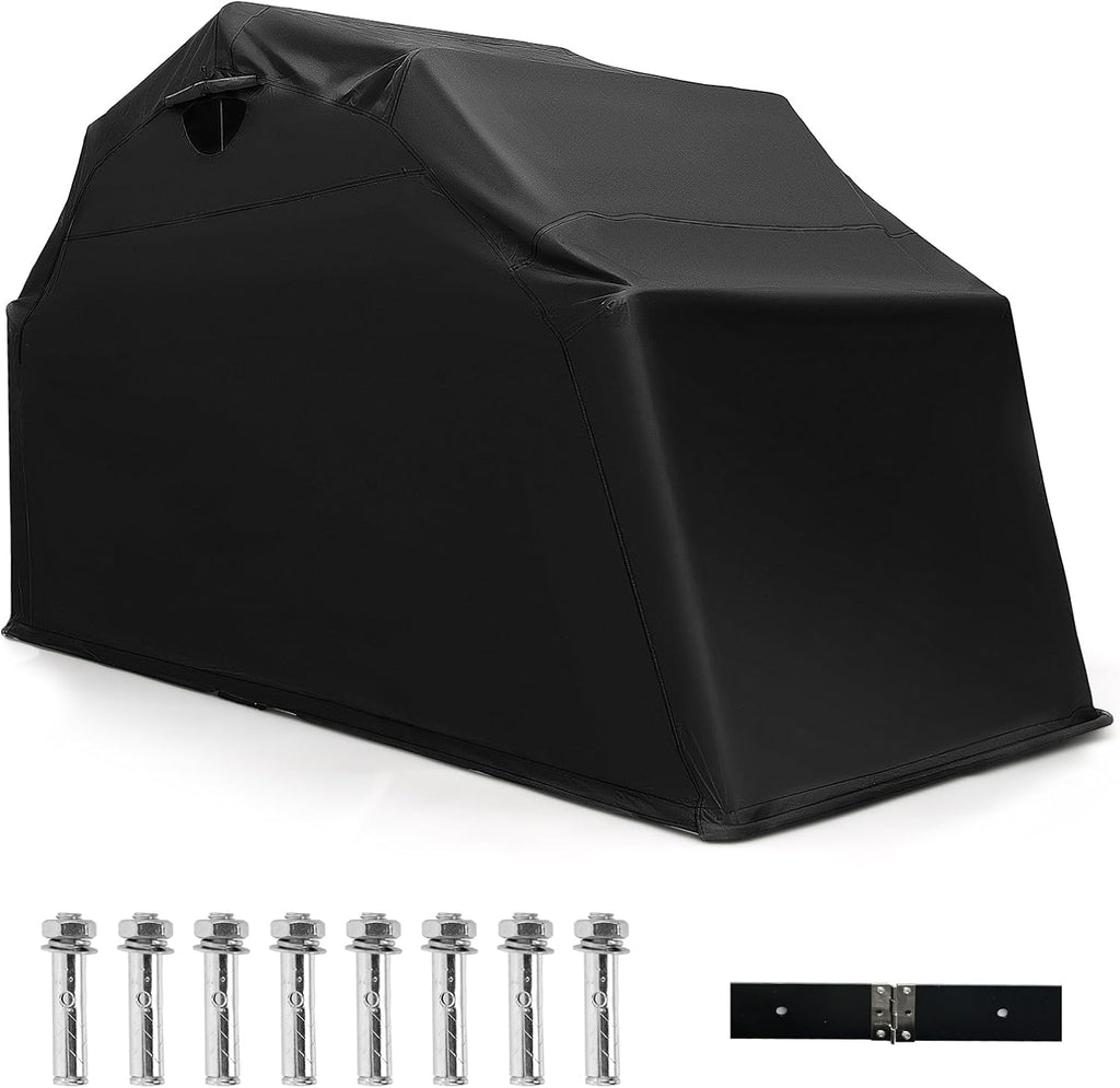 Goplus Motorcycle Shed, Outdoor Motorcycle Storage Shelter with 600D Oxford Fabric Waterproof Cover, 2 Roll-up Side Windows, Expansion Bolts, Heavy Duty Motor Cycle Tent, 136' x 54' x 75'