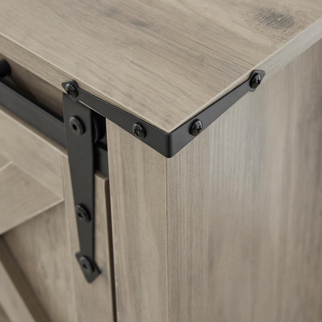 Grey Farmhouse Entryway Table, Rustic Hallway Table with Storage Shelf, Sofa Table with Sliding Barn Doors for Hallway, Entryway, Living Room, Foyer