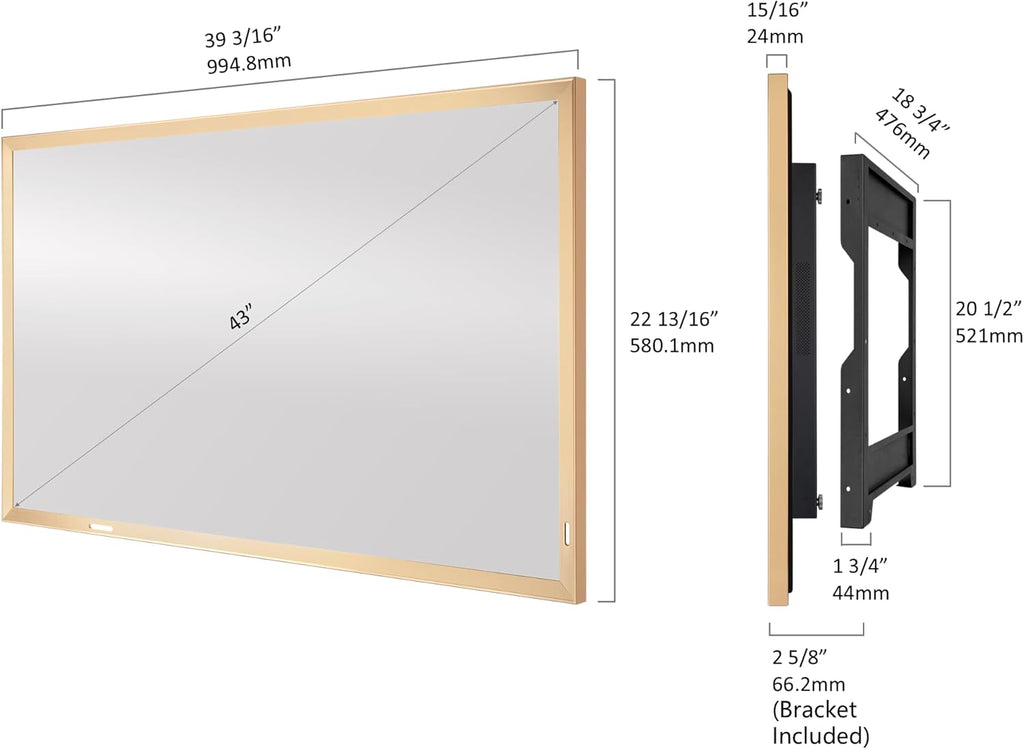 Soulaca 43 inches Smart Mirror TV with Champagne Gold Aluminum Alloy Frame webOS Hub ATSC DTV ThinQ Voice Control Built-in Streaming Apps for Kitchen Smart Gallery