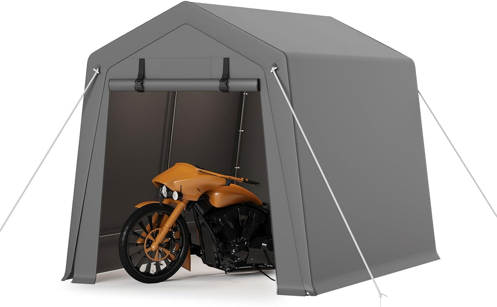 Outdoor Storage Shed 6x6 ft, Heavy Duty Portable Garage Carport Tent for Bike, ATV & Motorcycle, Waterproof Garden Storage Shelter with Mesh Window, Metal Frame Outdoor Shed Cover