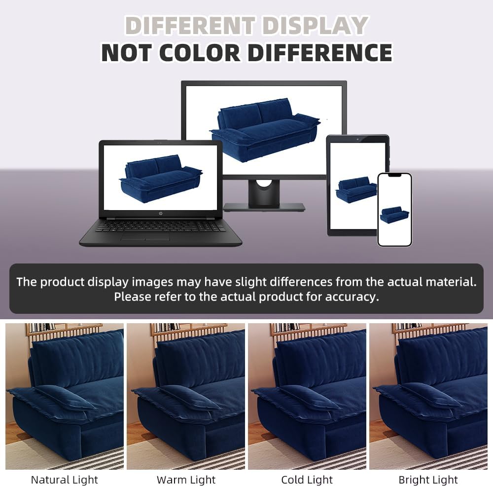 73.2' Sleeper Sofa Bed Queen Size, 3-in-1 Convertible Couch, Modern Pull Out Couches, Comfy Velvet Futon Sofa, Cloud Loveseat Lounge, Pillow Arm for Small Spaces, Living Room, Apartment, Blue
