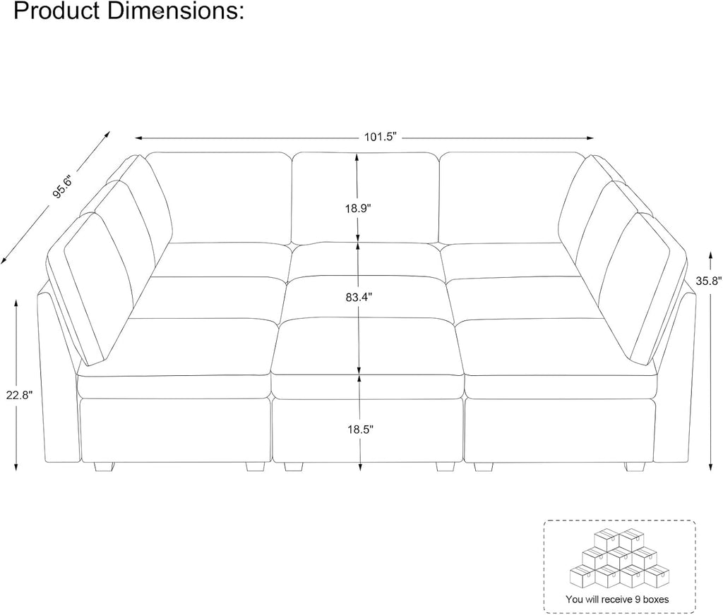 Belffin Modular Sectional Sofa with Sleeper Sofa, Oversized Cloud Couch with Extra Deep Seat, Upholstered 9 Seat Sectional Couches for Living Room, Plush Corduroy Green