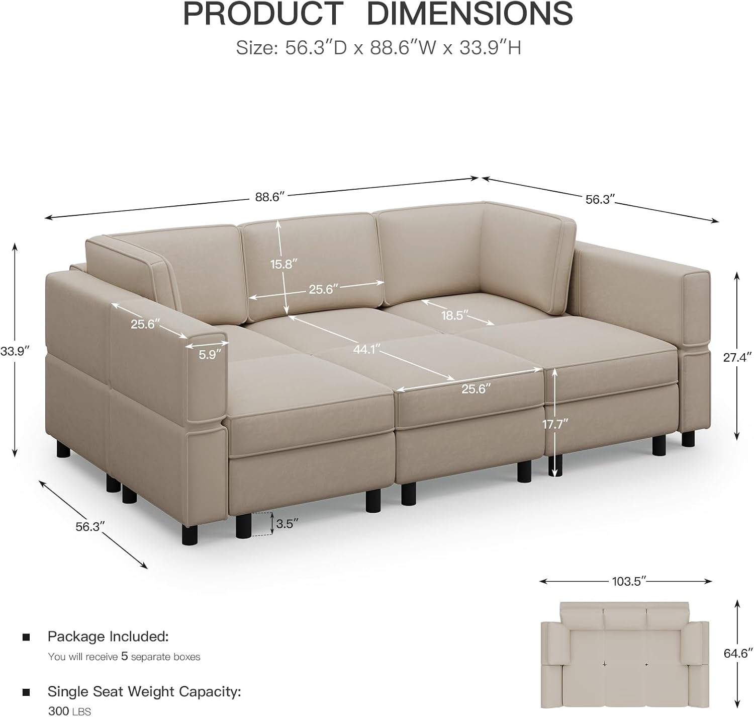 Belffin 88.6' Modular Sectional Sofa,Couch with Deep Seat,Convertible 6 Seat Sleeper Sofa Couch with Movable Storage Ottoman Chaise,Comfy Upholstered Sectional Couches for Living Room,Grey Velvet