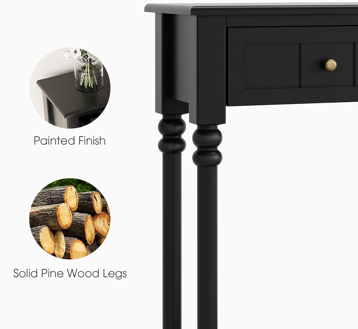 JOINICE Console Tables with Drawers,43' Entryway Table with Shelf and Solid Wood Legs,Narrow Long Sofa Table with Storage, Wood Foyer Tables for Entryway,Living Room,Hallway,Black