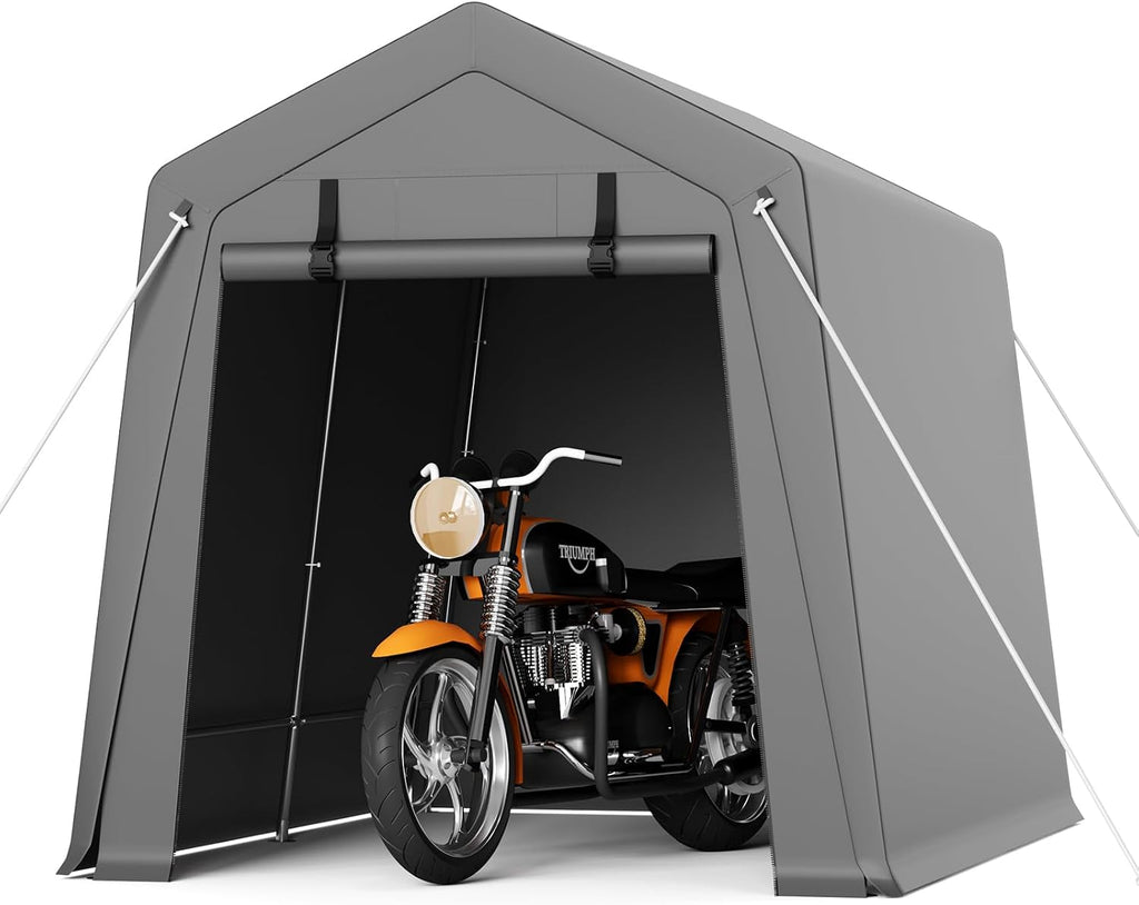 Outdoor Storage Shed 6x8 ft, Heavy Duty Portable Garage Carport Tent for Bike, ATV & Motorcycle, Waterproof Garden Storage Shelter with Mesh Window, Metal Frame Outdoor Shed Cover