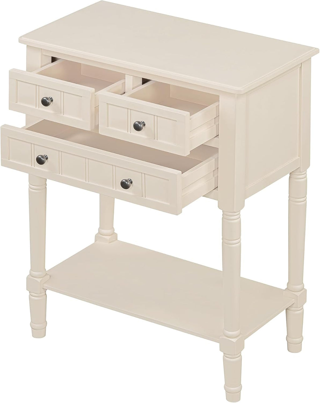 Merax Slim Console Table, Elegant Entryway Table with Three Storage Drawers and Bottom Shelf for Hallway and Living Room (Beige)