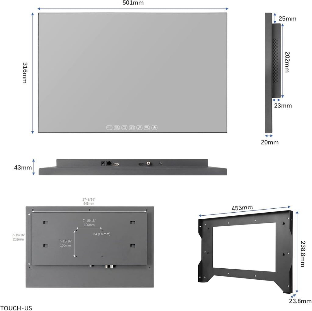 Soulaca 22 inches Full Touchscreen Mirror TV for Bathroom Android, WiFi, Bluetooth, IP65 Waterproof DTV Tuner ATSC Luxury Hotel SPA Use