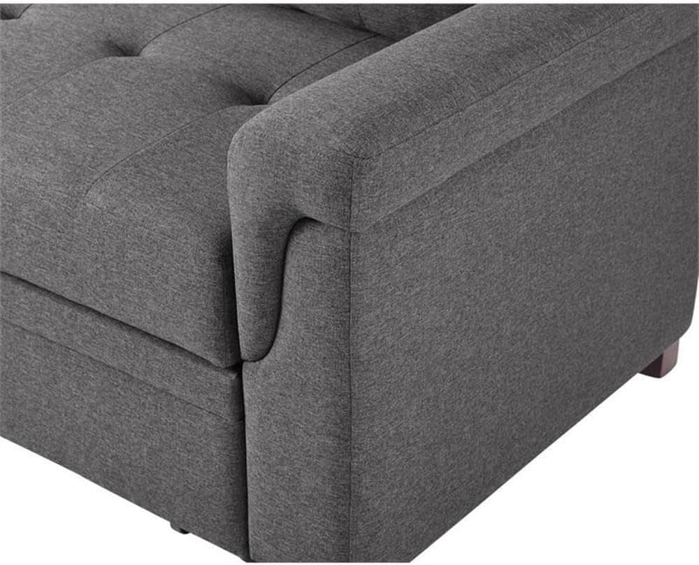 BOWERY HILL Steel Gray Linen Reversible Sectional Sleeper Sofa with Storage, Cotton Blend Upholstery, Pull-Out Bed, Tufted Cushions, Modern Design for Living Room, Small Space Furniture, 3-Seater