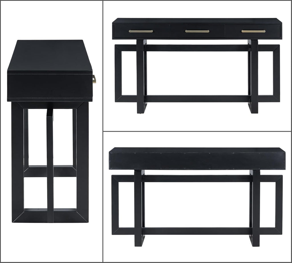 57' Entryway Console Sofa Table with Storage Drawers, Long Narrow Behind Couch Furniture for Living Room, Entrance, Hallway, Front Door, Black