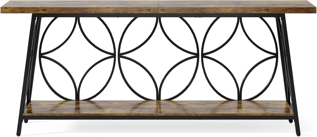 Celaform 70.9-Inch Sofa Table, 2-Tier Narrow Console Table with Storage for Living Room, Entryway, Hallway, Foryer, Geometric Pattern Design (Rustic Brown)