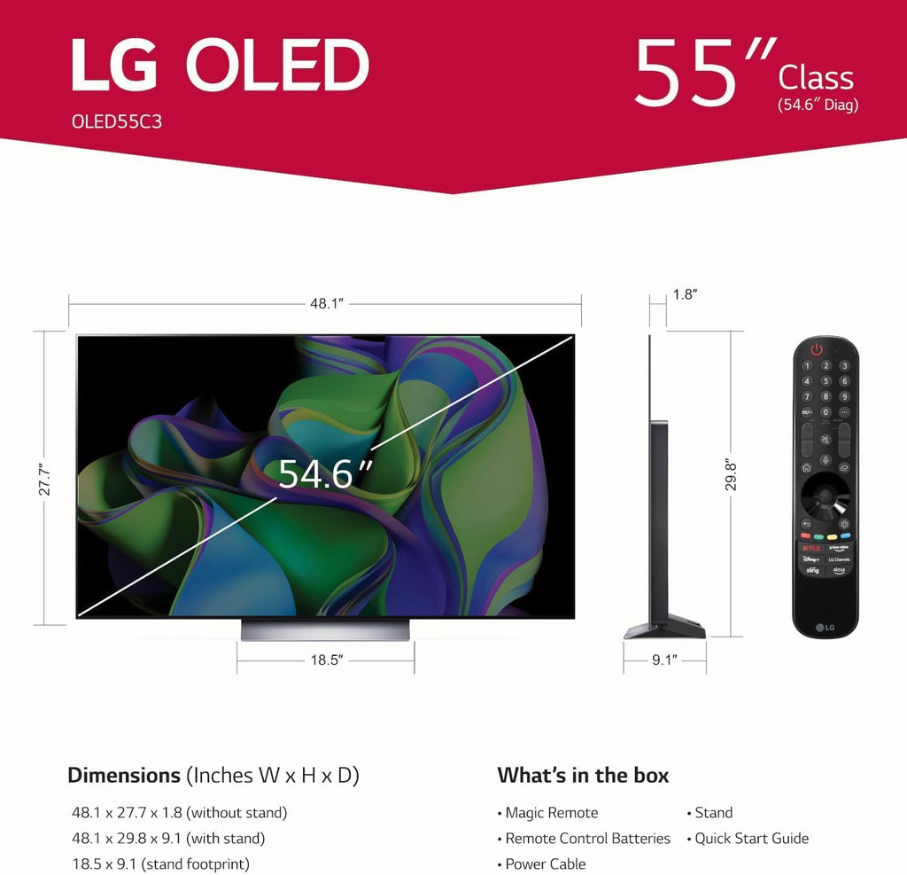 LG 77-Inch OLED C3 HDR 4K Smart OLED TV Bundle - 120 HZ Refresh Rate + UAX 4K HDMI 2.0 Cable + CPS 24 Months Protection and Streaming Kit with Alexa