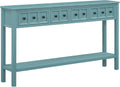 Merax Farmhouse Entryway Console Table with Storage Drawers, Long Sofa Table Behind Couch with 4 Drawers and Open Shelf, Hallway Tables for Living Room, Turquoise Green