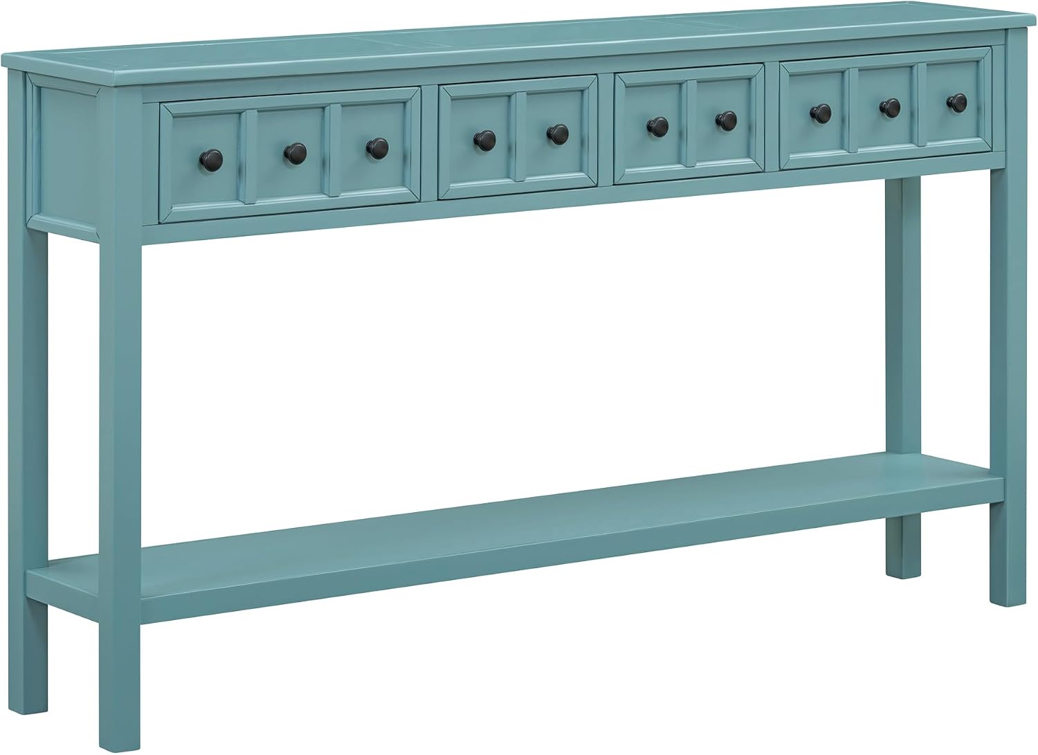 Merax Farmhouse Entryway Console Table with Storage Drawers, Long Sofa Table Behind Couch with 4 Drawers and Open Shelf, Hallway Tables for Living Room, Turquoise Green