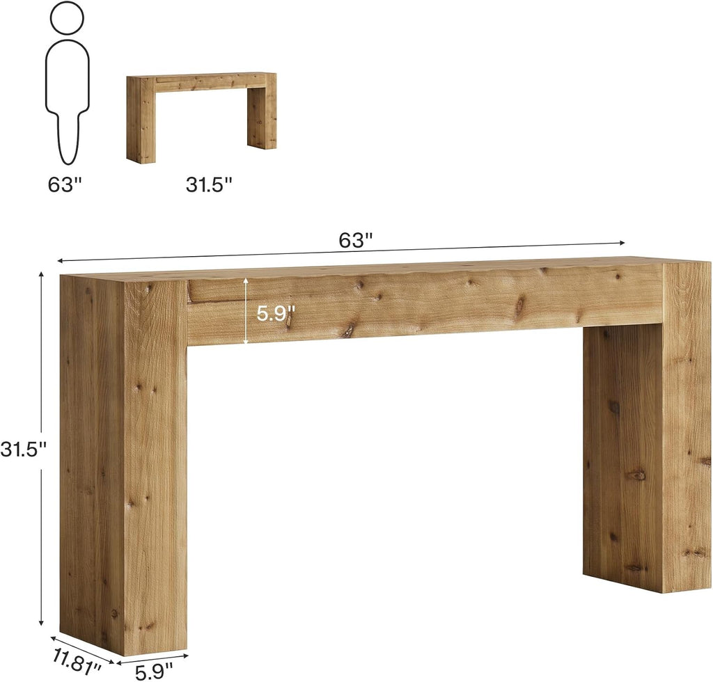 Tribesigns 63-Inch Solid Wood Console Sofa Table, Farmhouse Long Entryway Table Behind Couch for Living Room, Entrance, Hallway, Foyer, Easy Assembly (Light Brown)