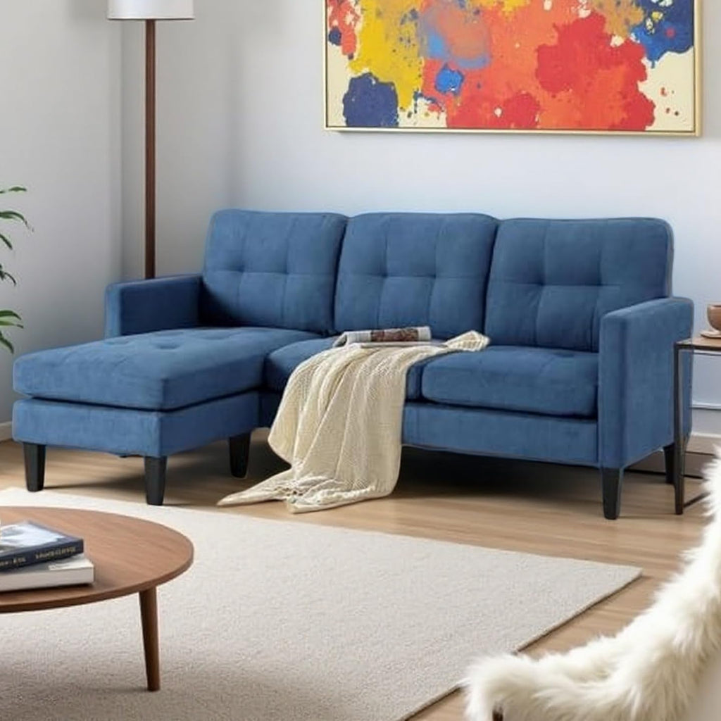 L Shaped Sectional Sofa with Movable Ottoman, Lounge Sectional Sleeper Sofa Couch for Apartment & Small Space, Small Couch for Living Room, Blue