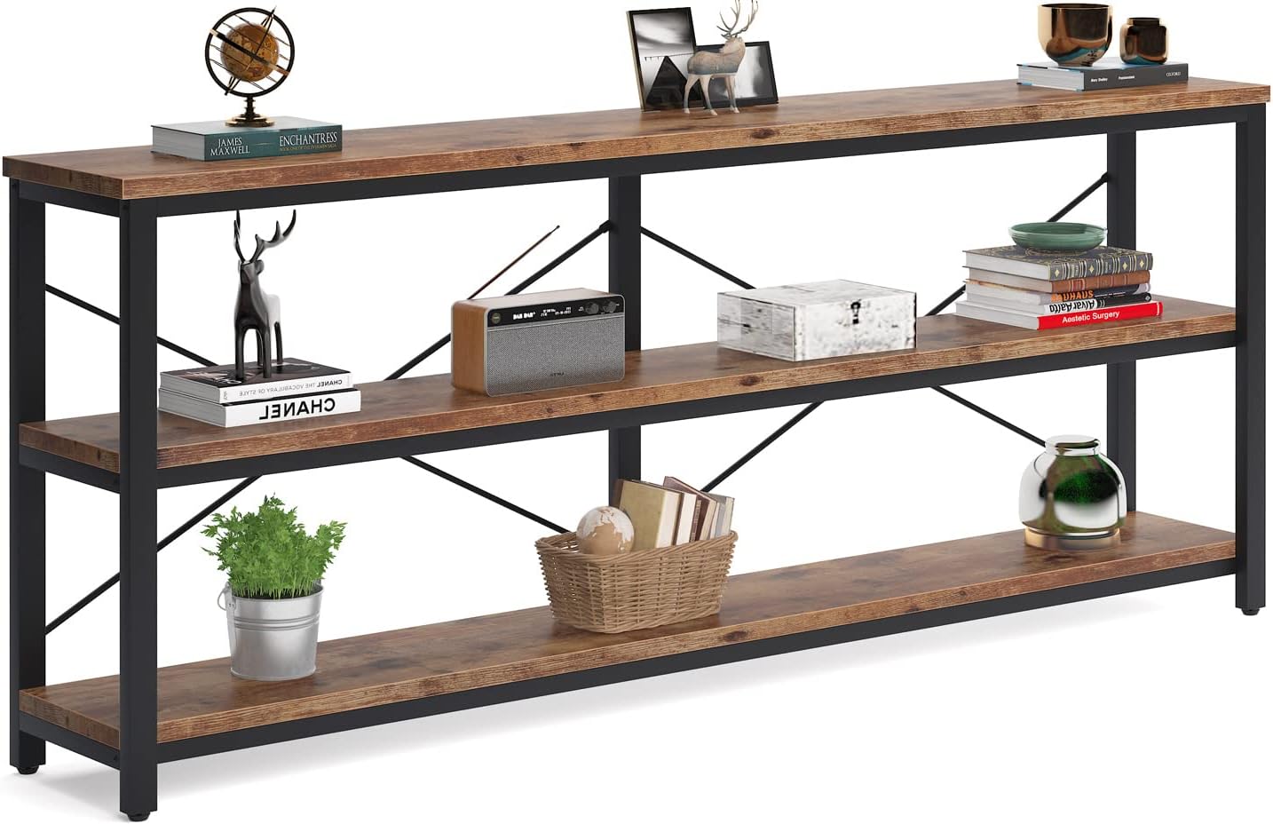 Tribesigns 71' Sofa Tables Extra Long Couch Table, Narrow Long Console Table, Entryway Table,Sofa Table with 3 Tiers Storage Shelves (Rustic Brown)