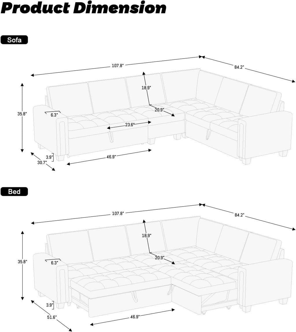 Belffin Oversized Modular Sectional Sleeper Sofa with Pull Out Couch Bed Velvet Convertible L Shaped Couch Sleeper Sofa Bed Modular Sectional Couches for Living Room Blue