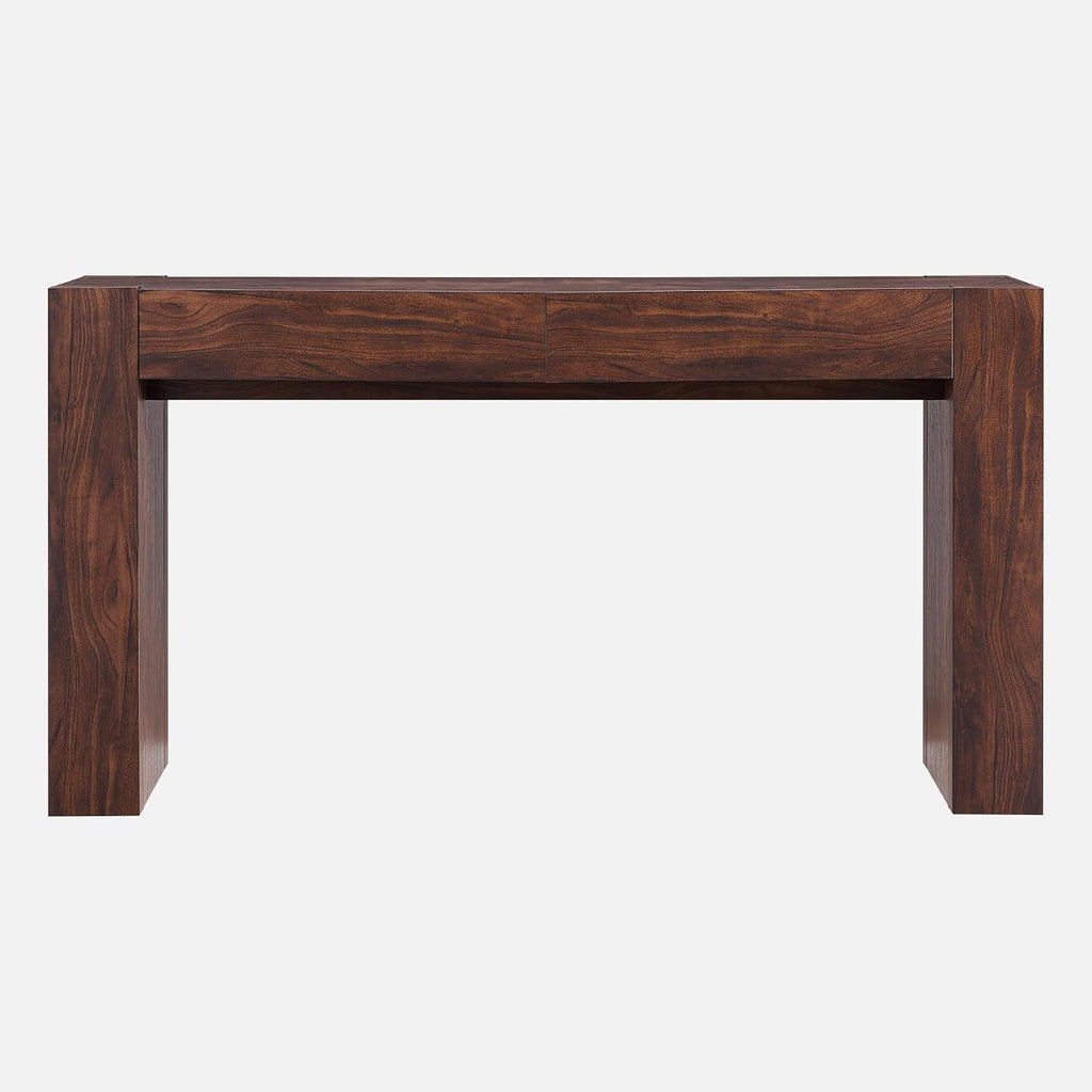 OKD Modern Entryway Console Table, Sofa Table with Drawers, 63' Long Hall Table Behind Couch, Thick Wood Design for Living Room, Hallway - Dark Walnut