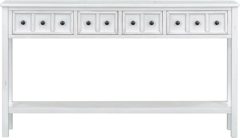 Merax Farmhouse Entryway Console Table with Storage Drawers, Wood Sofa Table Behind Couch with Shelf, for Hallway Foyer, Antique White
