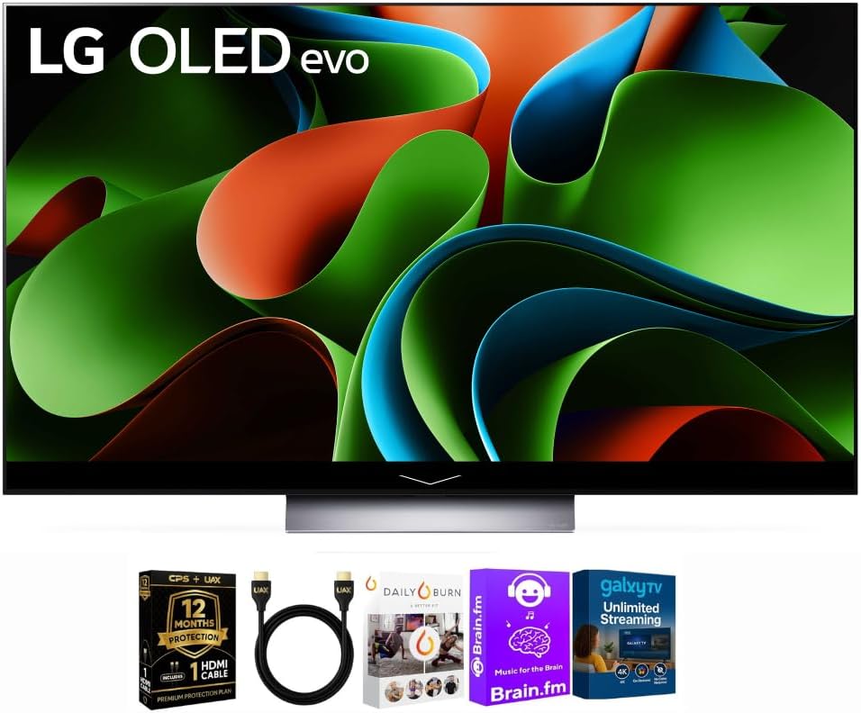 LG 77-Inch OLED C3 HDR 4K Smart OLED TV Bundle - 120 HZ Refresh Rate + UAX 4K HDMI 2.0 Cable + CPS 24 Months Protection and Streaming Kit with Alexa