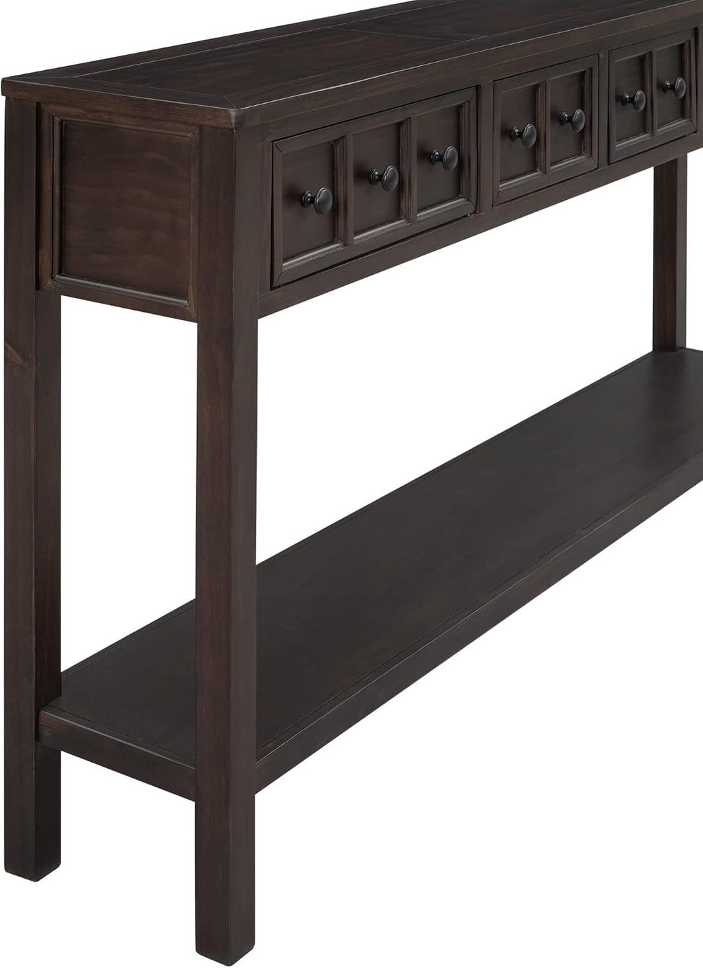 Merax Solid Wood Entryway Table with Storage Drawers, 60' Long Sofa Table Bebind Couch with Bottom Shelf, Rustic Console Tables, Espresso