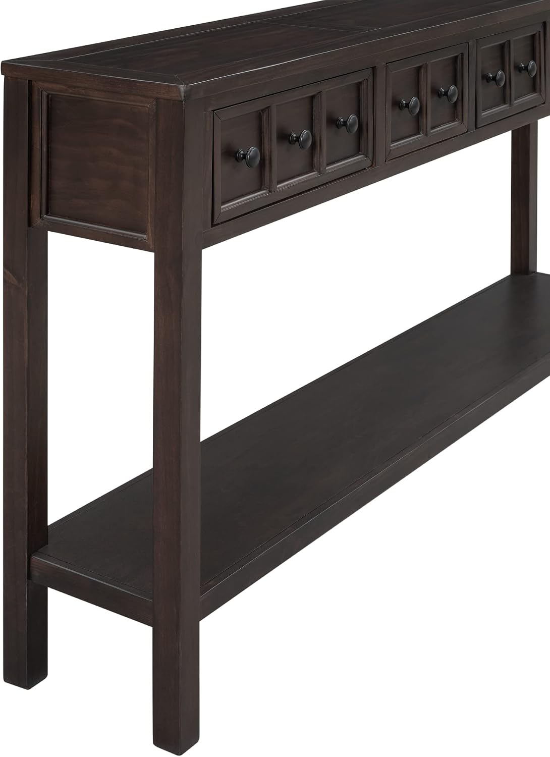 Merax Solid Wood Entryway Table with Storage Drawers, 60' Long Sofa Table Bebind Couch with Bottom Shelf, Rustic Console Tables, Espresso