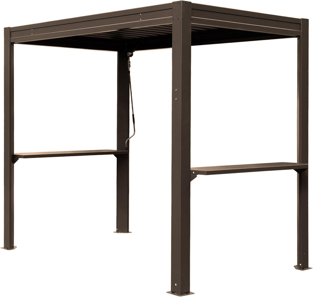 8x5 FT Grill Louvered Pergola for Outdoor Grill, Hardtop Grill Pergola with Built-in Gutter & Adjustable Rainproof Roof, Metal Shelter Gazebo for Patio Backyard Deck -Brown