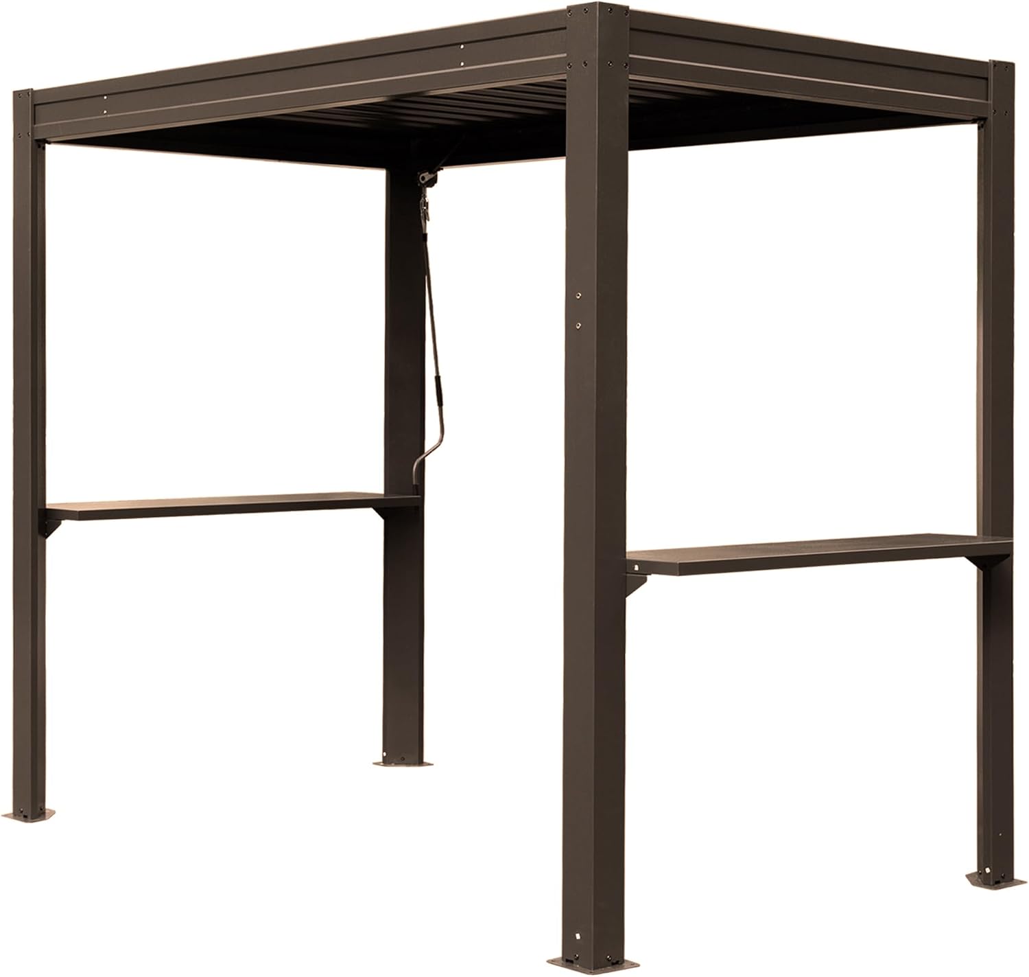 GOWE 8x5 FT Grill Louvered Pergola for Outdoor Grill, Hardtop Grill Pergola with Built-in Gutter & Adjustable Rainproof Roof, Metal Shelter Gazebo for Patio Backyard Deck -Brown