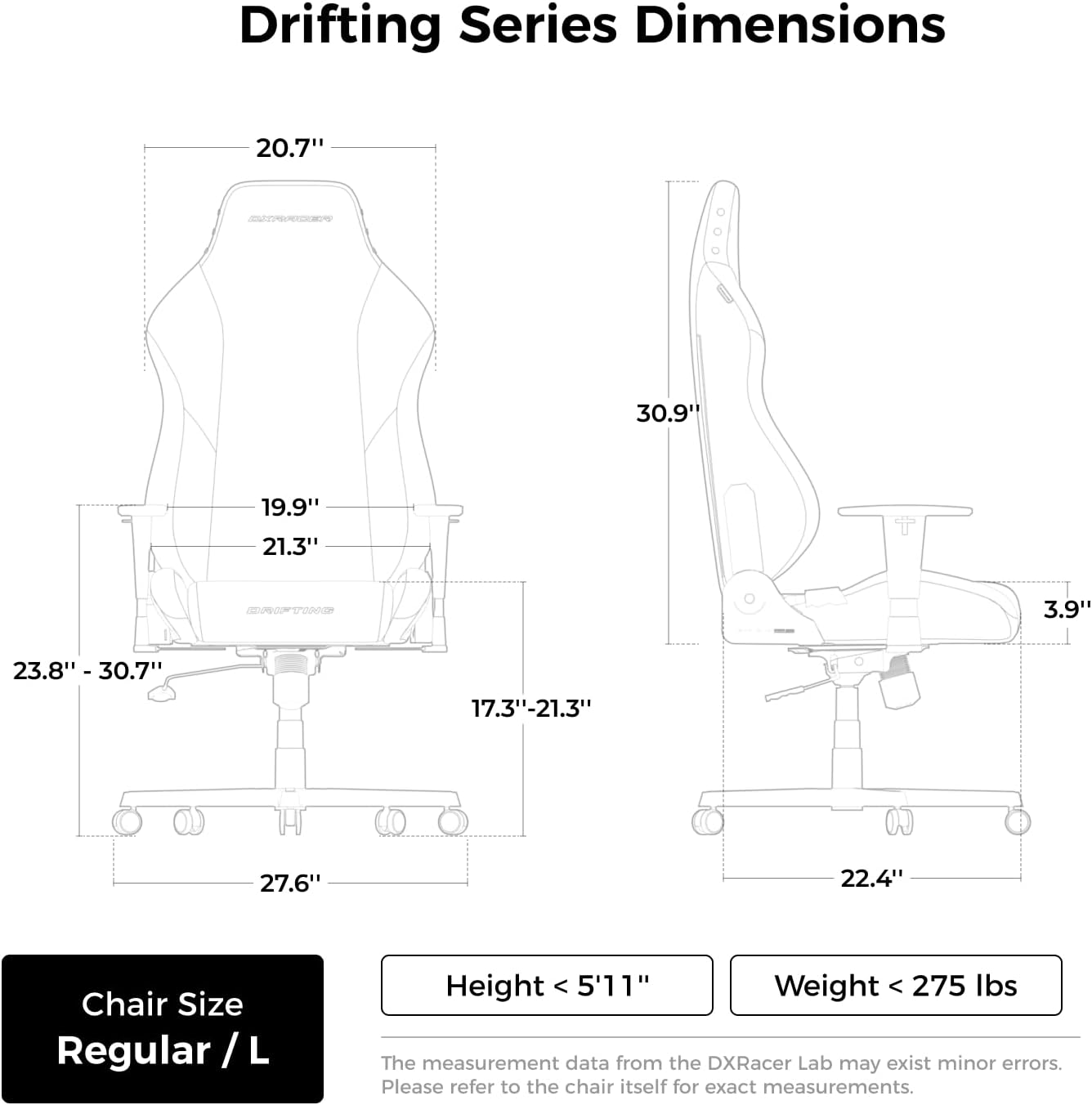DXRacer Drifting L Ergonomic Video Gaming Chair with Lumbar Support and Headrest, Office Reclining Computer Chair for Adults, Racing Style Height Adjustable (EPU Leatherette, Black White)