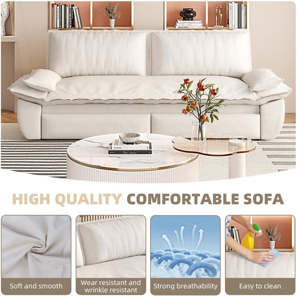 Velvet 73.2'' Queen Size Sleeper Sofa Bed, Loveseat 3-in-1 Convertible Sofabed, Love Seat Pullout Couch, Space Saving for Living Room, Apartment - Beige-White