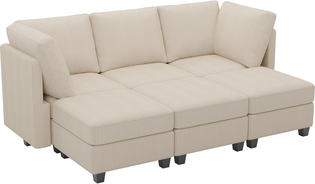 Belffin Modular Sectional Sleeper Sofa with Storage Seat 6 Seat Sectional Sleeper Sofa Bed Corduroy Convertible Sectional Couch with Reversible Chaise Beige Modular Couch for Living Room
